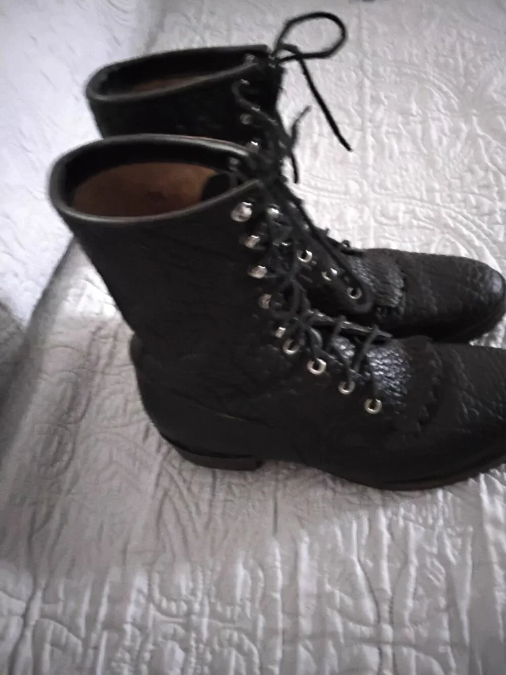 Justin Western 522 Roper Boots Pebbled Bullhide Leather Size 8.5D Lace Up USA